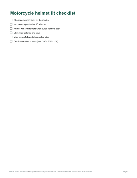 Preview of the first page of Motorcycle fit check