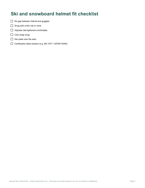 Preview of the first page of Ski fit check