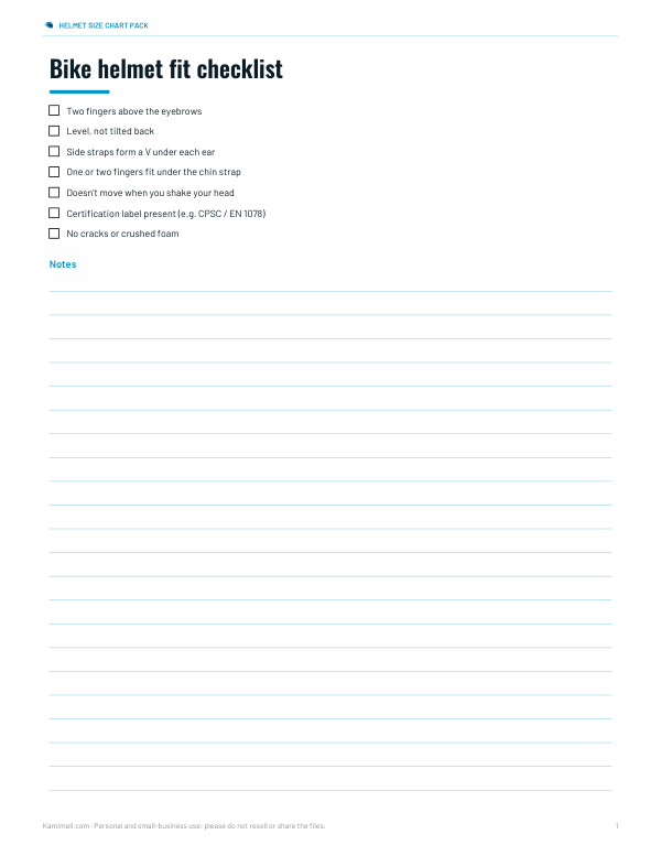Preview of Printable Bike Helmet Fit Checklist