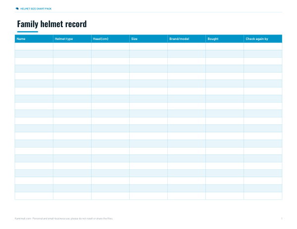 Preview of Printable Family Helmet Record